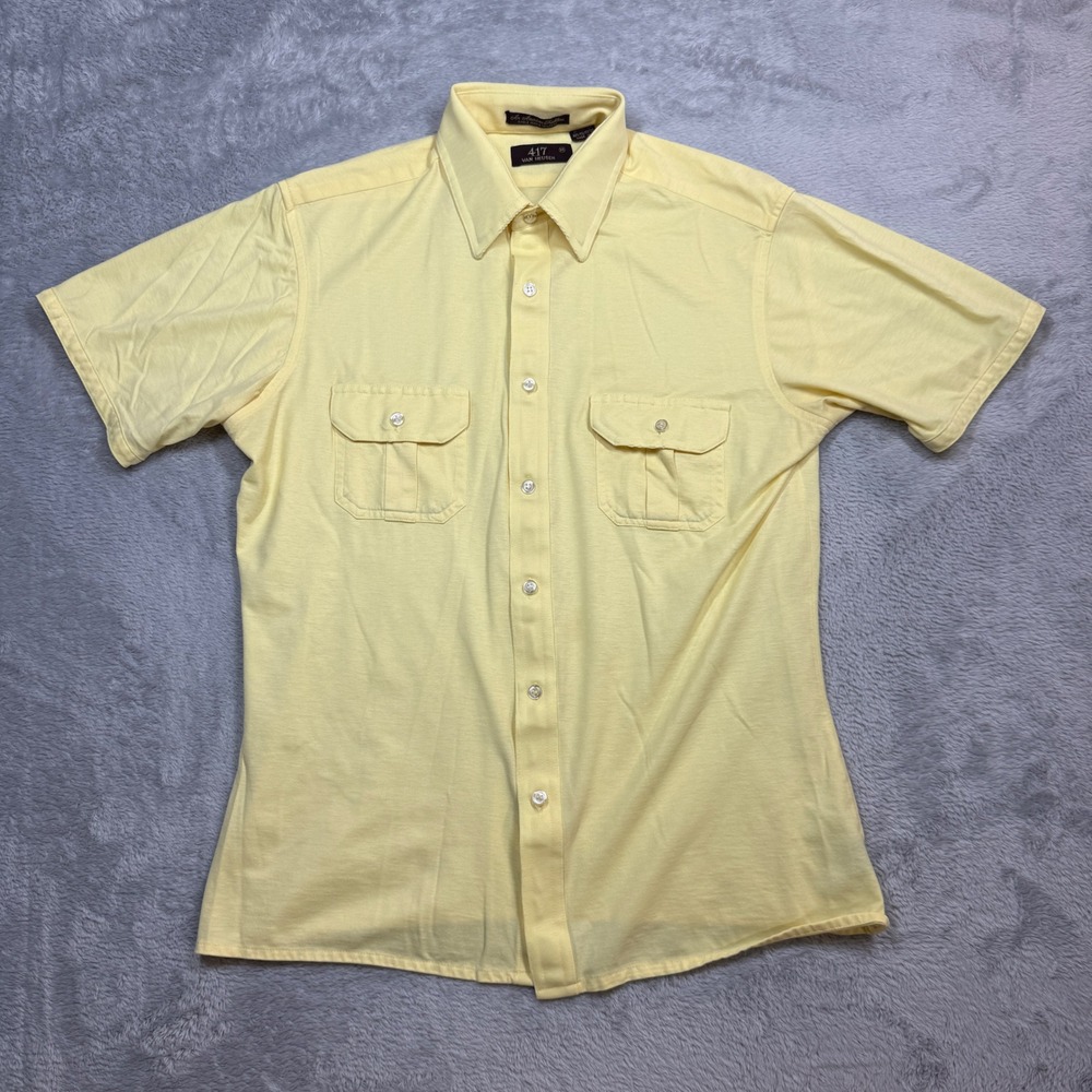 Vintage Van Heusen 417 Button Down Shirt Mens M Yellow Safari Pocket 70s Dagger